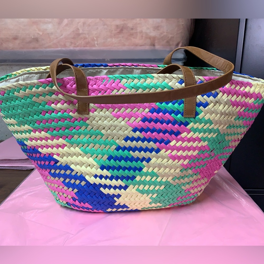 Color Block Straw Bag - Picture 7 of 9